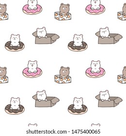 Seamless Pattern of Cute Cartoon Bear Design on White Background