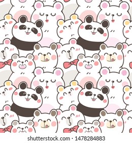 Seamless Pattern with Cute Cartoon Bear and Panda Illustration Design