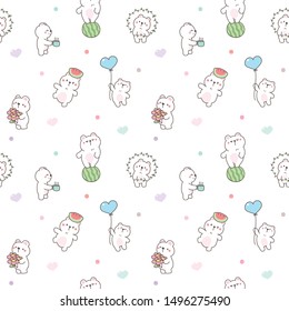 Seamless Pattern of Cute Cartoon Bear Design on White Background