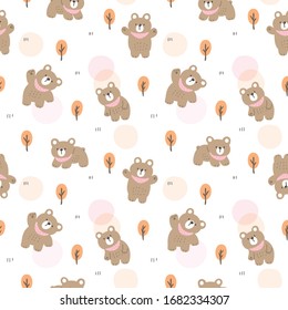 Seamless Pattern of Cute Cartoon Bear Design on White Background
