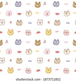 Seamless Pattern with Cute Cartoon Bear Face Design on White Background