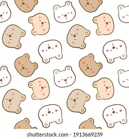 Seamless Pattern with Cute Cartoon Bear Face Illustration Design on White Background