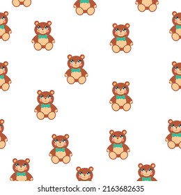 Seamless Pattern with Cute Cartoon Bear Illustration Design on White Background