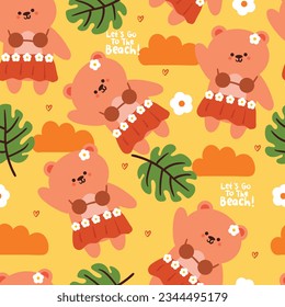 seamless pattern cute cartoon bear with summer vibes. cute summer wallpaper for background, card, gift wrap paper