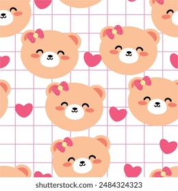 Seamless pattern with cute cartoon bear for fabric print, textile, gift wrapping paper. children's colorful vector, flat style