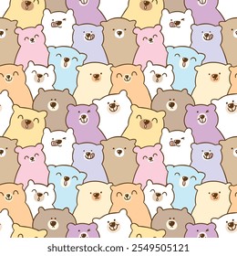 Seamless Pattern of Cute Cartoon Bear Design. Hand Drawn Vector Illustration. Not AI Generated.