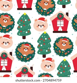 seamless pattern cute cartoon bear with christmas element drawing for christmas wallpaper and background