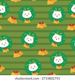 
Sem emenda padrão bonito urso de desenho animado com desenho de elemento de Natal para o inverno e papel de parede de Natal