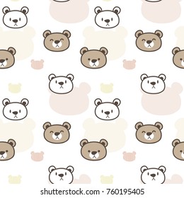 Seamless Pattern of Cute Cartoon Bear Face Design on White Background