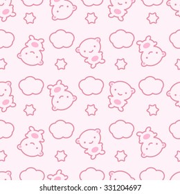 Seamless pattern with cute cartoon bear,heart and cloud. Baby pattern. Pattern for girl.