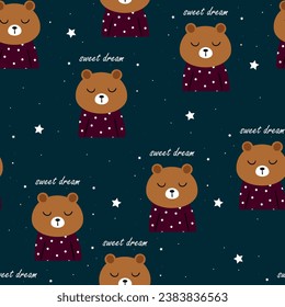 Seamless pattern with cute cartoon bears, for fabric prints, textiles, gift wrapping paper. colorful vector for children, flat style