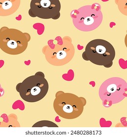 Seamless pattern with cute cartoon bears, for fabric prints, textiles, gift wrapping paper. children's colorful vector, flat style