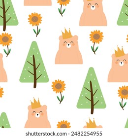 Patrón sin costuras con los osos tiernos de la historieta, para las impresiones de la tela, los textiles, el papel de envoltura del regalo. Vector colorido de los niños, estilo plano
