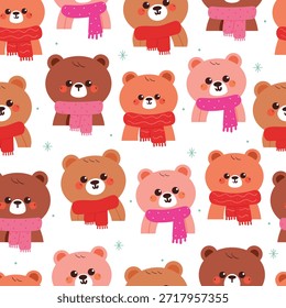 Osos lindos de la historieta del modelo inconsútil con la bufanda para el Fondo de pantalla de invierno