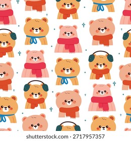 Osos lindos de la historieta del modelo inconsútil con la bufanda para el Fondo de pantalla de invierno