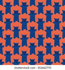 Seamless pattern with cute cartoon bears:  brown bear and polar bear. Vector hand draw child background.
