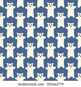 Seamless pattern with cute cartoon bears:  brown bear and polar bear. Vector hand draw child background.
