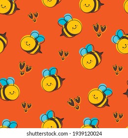 Seamless pattern with cute cartoon bee for fabric print, textile, gift wrapping paper. colorful vector for kids, flat style