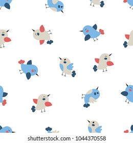 Seamless pattern of the cute cartoon birds