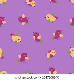 Seamless pattern of the cute cartoon birds