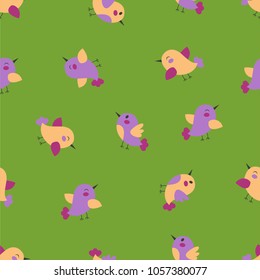 Seamless pattern with cute cartoon birds