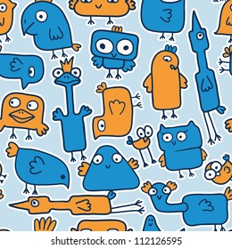 seamless pattern with cute cartoon birds