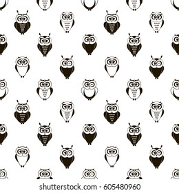 seamless pattern with cute cartoon black owls
