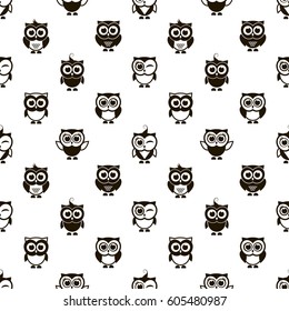 seamless pattern with cute cartoon black owls