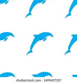 Seamless pattern. Cute cartoon blue dolphin. Background. Your design. Vector EPS10.