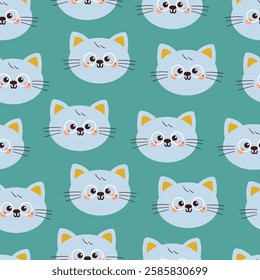 seamless pattern cute cartoon blue cat. cute animal pattern for wallpaper, background and gift wrap paper