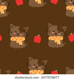 Seamless pattern with cute cartoon brown cats, for fabric prints, textiles, gift wrapping paper. children's colorful vector, flat style