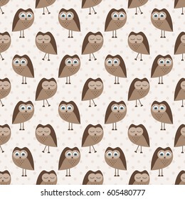 seamless pattern with cute cartoon brown owls
