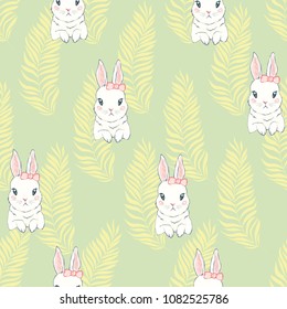 Seamless pattern with cute cartoon bunny. Baby pattern.