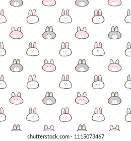 Seamless Pattern of Cute Cartoon Bunny Face Design on White Background