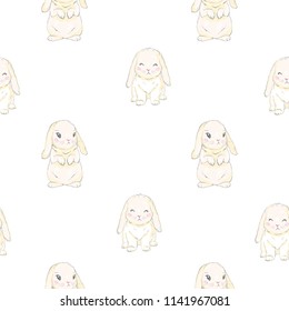 Seamless pattern with cute cartoon bunny. Baby pattern.