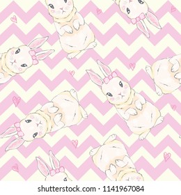 Seamless pattern with cute cartoon bunny. Baby pattern.