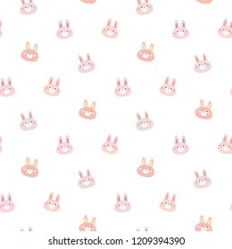 Seamless Pattern of Cute Cartoon Bunny Face Design on White Background