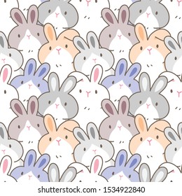 Seamless Pattern of Cute Cartoon Bunny Illustration