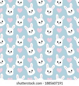 Seamless pattern with cute cartoon bunny . Vector illustration.	