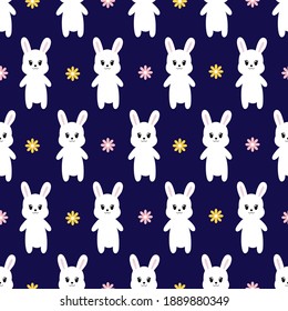 Seamless pattern with cute cartoon bunny . Vector illustration.	
