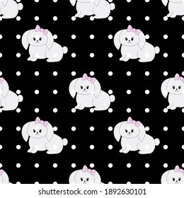 Seamless pattern with cute cartoon bunny . Vector illustration.	