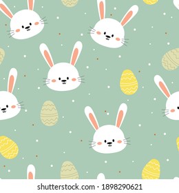 Seamless pattern with cute cartoon bunny and egg, easter day, for fabric print, textile, gift wrapping paper. colorful vector for kids, flat style