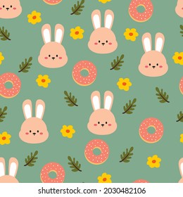 Seamless pattern with cute cartoon bunny and doughnut for fabric print, textile, gift wrapping paper. colorful vector for textile, flat style
