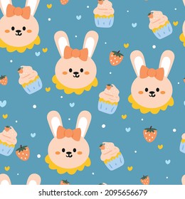 seamless pattern cute cartoon bunny and cupcake. for kids wallpaper, fabric print, gift wrapping paper