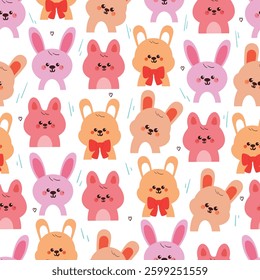 seamless pattern cute cartoon bunny with smile pose. cute animal drawing for wallpaper, pattern, background