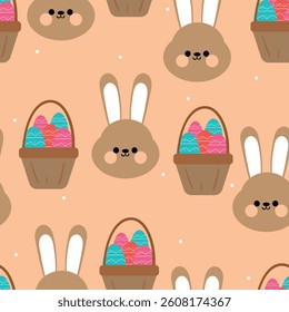 Seamless pattern cute cartoon bunny with egg basket. cute easter wallpaper and background