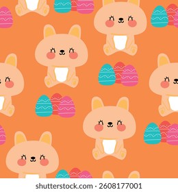 Seamless pattern cute cartoon bunny with eggs easter. cute easter wallpaper and background