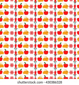 Seamless pattern with cute cartoon bunny and carrot. Baby pattern seamless background