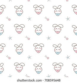 Seamless Pattern of Cute Cartoon Bunny Face Design on White Background