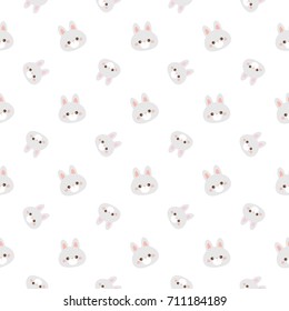 Seamless Pattern of Cute Cartoon Bunny Face Design on White Background